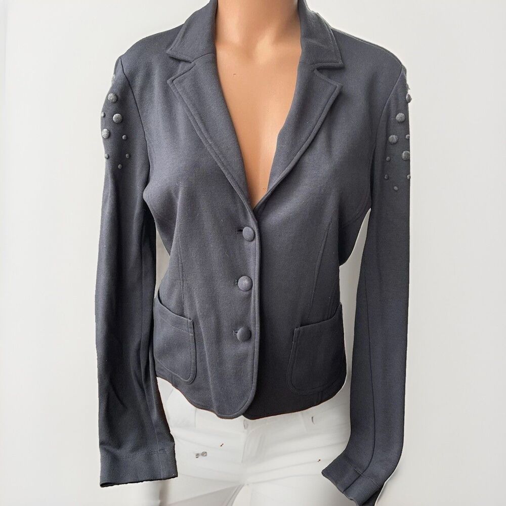 Nathalie Chaize Gray Knit Blazer Size 6 Designer